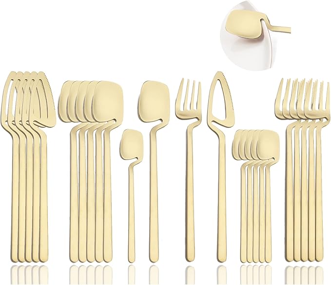 JASHII Silverware Set Satin Finish 24-Piece Stainless Steel Flatware Set Kitchen Utensil Set Service for 6 Tableware Cutlery Set Dishwasher Safe (Matte Champagne Gold)