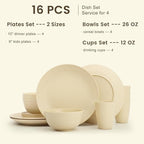 Homienly Premium Wheat Straw Dinnerware Sets, Lightweight & Unbreakable Plates and Bowls Sets,Cups,Service for 4,Dishwasher and Microwave Safe 16 PCS Dish Sets for Home，Camping- Beige