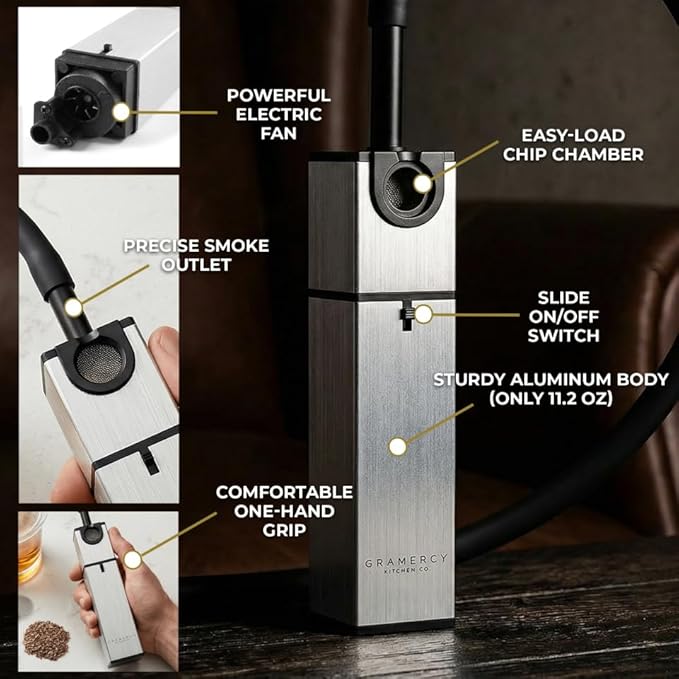 Cocktail Smoker Kit - Indoor Drink & Food Infuser with Wood Chips | Old Fashioned Whiskey Bourbon Smoker Gift