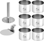 Guowall 6 pack Seamless Mousse Ring Set 3 inch Stainless Steel Round Cake Cutter Food Pastry Mold for Baking (Includes 1 Lifter, 1 Pusher and 6 Rings)