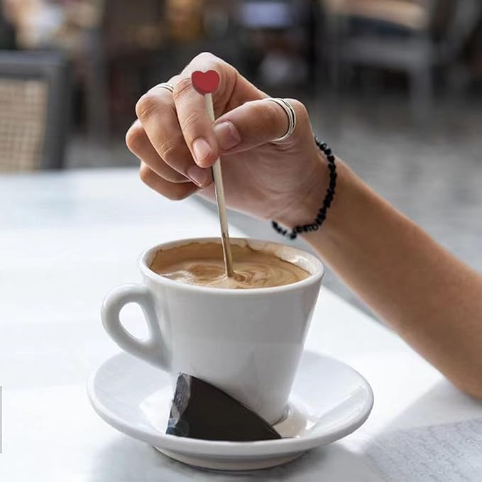 100 Piece 6Inch Rock Candy Sticks with Heart-Shaped Wooden Sticks for Lollipop, Coffee, Appetizer Skewers (Red)
