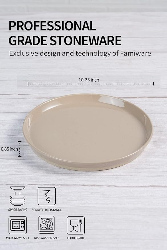 famiware Saturn 6 Pieces Dinner Plates, 10.5 inch Plate Set, Scratch Resistant, Stoneware Dinnerware, Kitchen Modern Rustic Serving Dishes, Brown