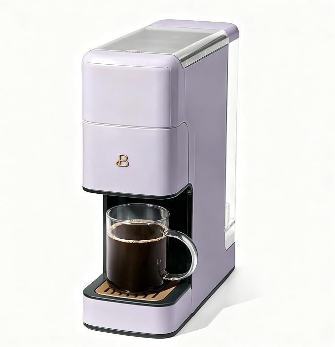 Beautiful Perfect Grind Programmable Single Serve Coffee Maker with Touch Display and Integrated Burr Grinder, Auto Coffee Strength Selection, 64oz Water Reservoir (Lavender)