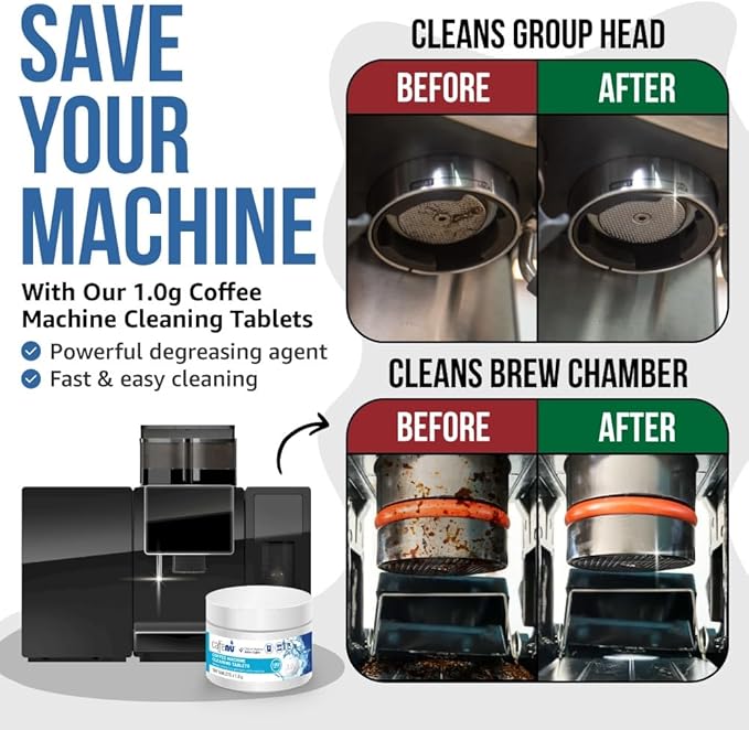 Espresso Cleaning Tablets. 100 x 0.035 oz Coffee Cleaner Tablets. Machine Cleaning Tablets used every 100 cups. Automatic, Superautomatic & Bean to Cup. Use with Descaling