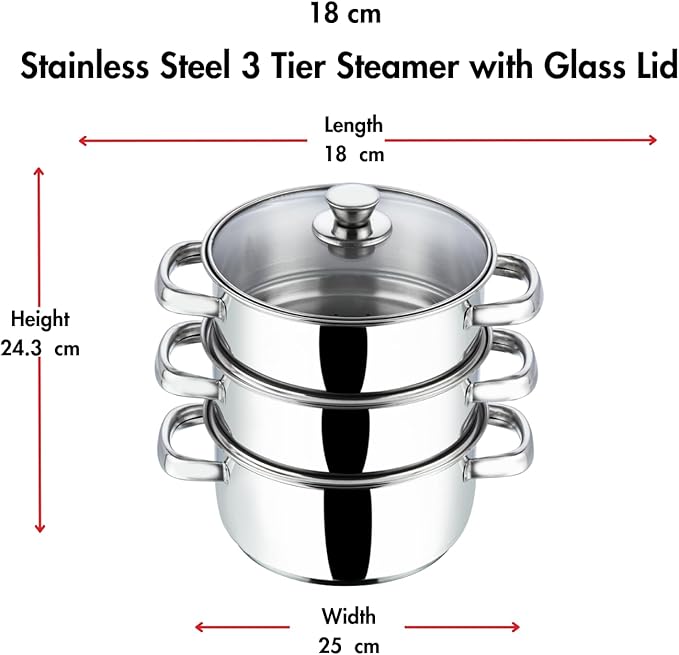 Vinod Cookware 3 Tier Steamer Silver 18 Cm