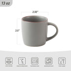 famiware Mercury Coffee Mugs 13 oz, Coffee Mugs Set of 6 with Handle, Cups for Latte, Hot Tea, Cappuccino, Mocha, Cocoa, Dark Grey