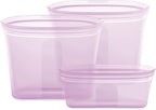 Zip Top Reusable Food Storage Bags | 3 Bag Set [Lavender] - 2 Sandwich, 1 Snack | Silicone Meal Prep Container | Microwave, Dishwasher and Freezer Safe | Made in the USA