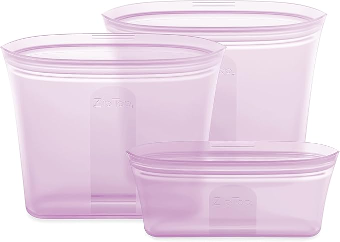 Zip Top Reusable Food Storage Bags | 3 Bag Set [Lavender] - 2 Sandwich, 1 Snack | Silicone Meal Prep Container | Microwave, Dishwasher and Freezer Safe | Made in the USA