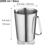 CURTA 18/8 Stainless Steel Measuring Cup with Handle and Pour Lip, Metal Pitcher with Oz and ML marking, 64OZ/2 Liter- 8 Cup), Heavy-Duty Pitcher