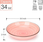 KitchenTour Large Pasta Bowls 34 oz, Ceramic Salad Serving Bowls Set of 6, 8.6 Inch Wide and Shallow Bowl for Soup- Dishwasher and Microwave Safe, Assorted Warm Colors