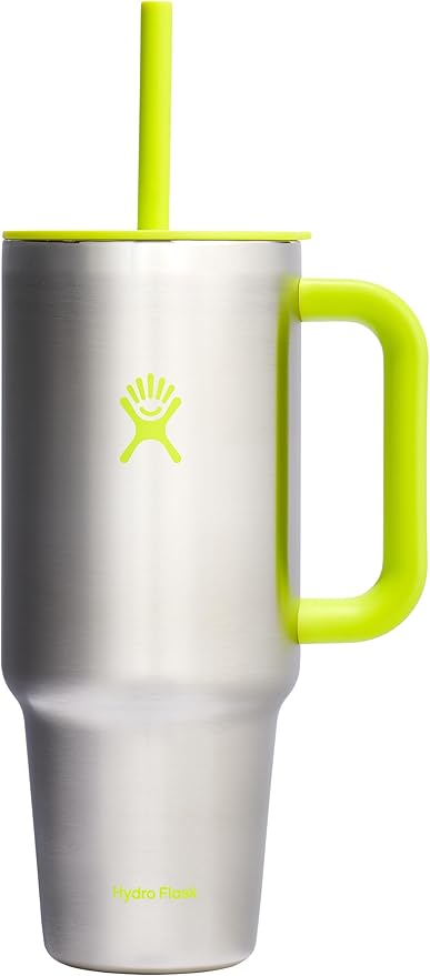 Hydro Flask 40 Oz Travel Tumbler with Handle, Lid and Straw - Insulated Stainless Steel in Stainless Steel Lime