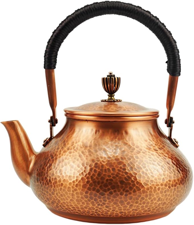 Funmaker Handmade Solid Copper Tea Pot Kettle Stovetop Teapot Thick Hammered Copper Tea Pot Kettle Stovetop Teapot Made for gasstove tops pure copper kettle (Type 6-1300ml)
