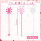 48Pcs Snowflake Coffee Stirrers Pink White Snowflake Cocktail Stir Sticks Winter Plastic Drink Swizzle Stick for Hot Chocolate Bar Supplies Xmas Home Party Decor