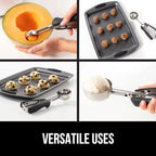 GORILLA GRIP Stainless Steel Cookie Scoop for Baking, 2 TSP, Multipurpose Melon Baller, Meatball Spring Scoops, Perfect Portion Sizes, Easy Food Release, Scooper Size 100, BPA-Free Kitchen Tool, Black