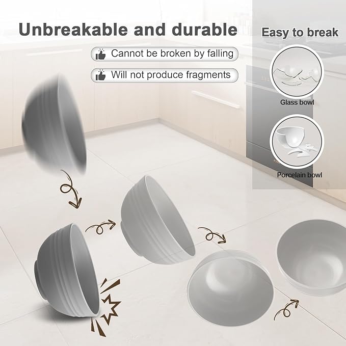 12 Pcs Unbreakable Cereal Bowls Set, 26 Oz Wheat Straw Bowls Set, Microwave & Dishwasher Safe Bowls for Kitchen, Reusable Plastic Bowls for Soup, Salad and Snack, BPA Free, Multicolor