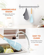 Cooking Spoon for Nonstick Cookwares, Great for Cooking and Serving Sturdy BPA-Free Matte Silicone, Wood Handle Spoon for Mixing, Scoop, and Scrape (BLUE)