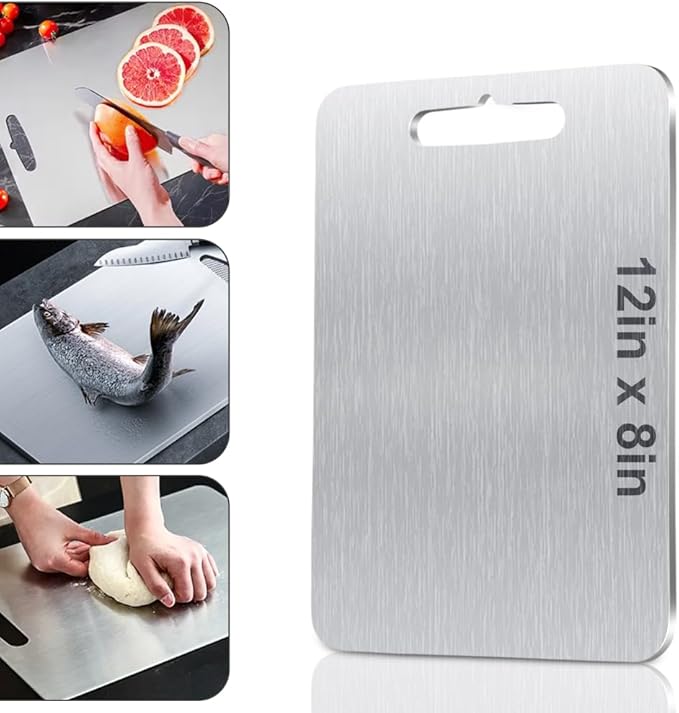 Pure Titanium Cutting Board Food Grade Cutting Board Non-slip surface is lightweight and resistant to deformation, suitable for outdoor camping and kitchen - Dishwasher safe(12"L x 8"W)