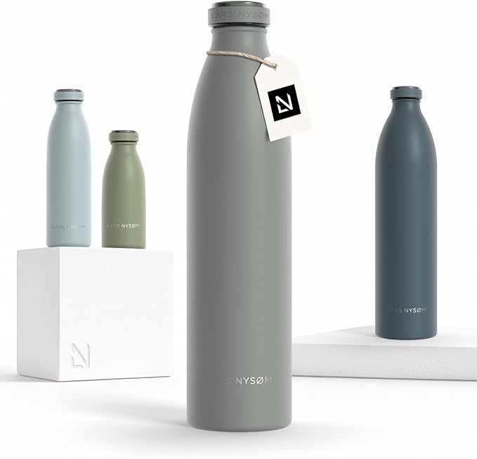 LARS NYSØM Stainless Steel Insulated Water Bottle 12oz 17oz 25oz 34oz 51oz | BPA-free Insulated Thermo Flask for Hot and Cold Beverages | Leakproof Drinking Bottle