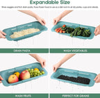 Collapsible Colander Kitchen Extendable Strainer Fruits Vegetables Noodle Pasta Food Drain Basket Space-Saver Portable Drainer Over Sink (Green)