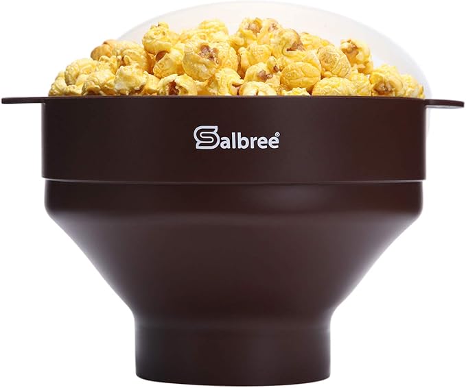 The Original Salbree Collapsible Silicone Microwave Popcorn Popper Maker Machine, Microwavable Bowl Holds 16 Cups, Uses Hot Air and Oil Always Optional - The Most Colors Available (Chocolate)