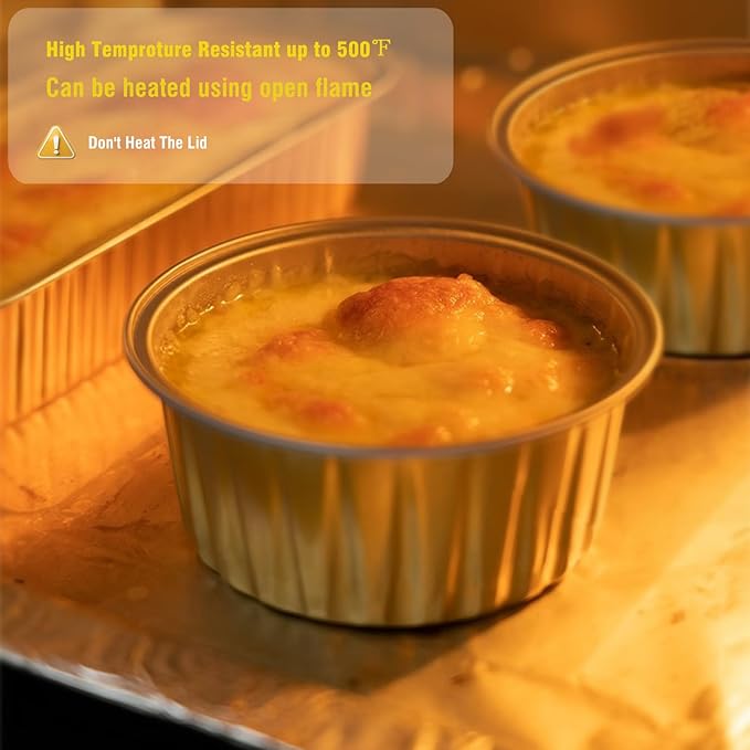 Disposable Muffin Pans with Lids, 5 oz Mini Cake Pans for Cupcake, Multi-purpose Aluminum Foil Baking Cup, Premium Dessert Cups, Creme Brulee Ramekins Oven Safe, 60 Pack