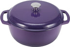 Amazon Basics Cast Iron Dutch Oven Pot with Lid, Enameled, Round, Dual Handles, Heavy-Duty, Medium, 6-Quart, Purple