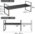 16.5-27’’L Expandable Kitchen Shelf Organizer, Stackable Shelves Organizer, Adjustable Height Pantry Spice Rack for Cabinet, Countertop, Pantry and Cupboard, Black