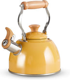 ROCKURWOK Tea Kettle, Tea Pot with Cool Touch Ergonomic Handle, Teapot Food Grade Stainless Steel, Tea Kettle Stovetop, Kettle Teapot, Whistling Tea Kettle, Small Tea Kettles, 1.6 Quart (Yellow)