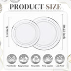 WDF 120PCS Plastic Christmas Plates White Silver Rim - Disposable Plates including 60PCS for Dinner 10.25inch, 60 Salad/Dessert Plates 7.5inch Heavy Duty Wedding