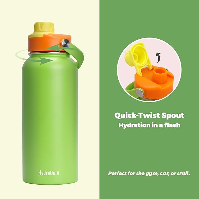 32oz Water Bottle with Comfort Grip Handle, Gym Water Bottle, Insulated Steel Water Bottle with Wide Mouth, No Straw