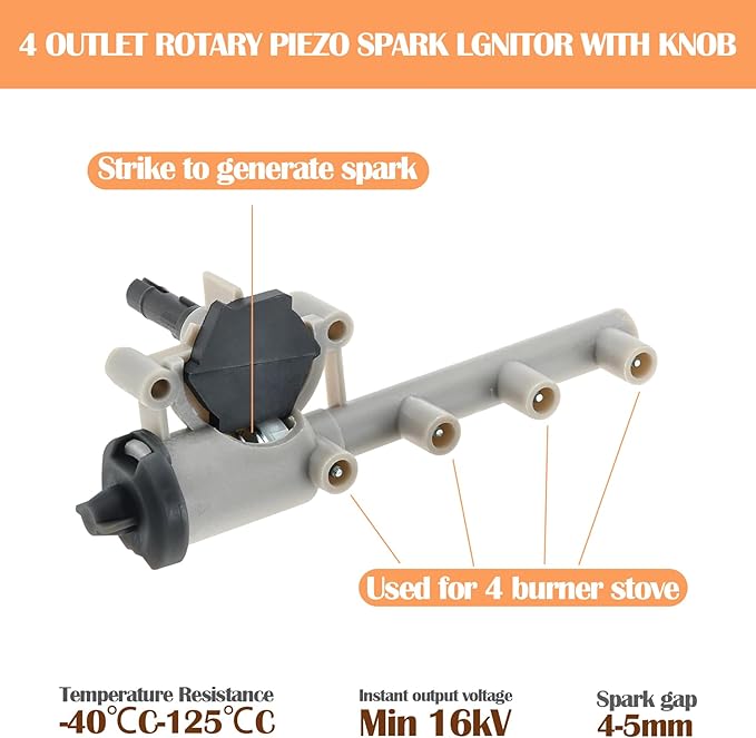 4 Outlet Rotary Piezo Ignitor Spark Generator Replacement Parts, Piezo Ignitor Kit for All Furrion 2-in-1 RV Range Ovens, Replace Parts for 2021124253 C-FSRE21SA-020 FSRE17