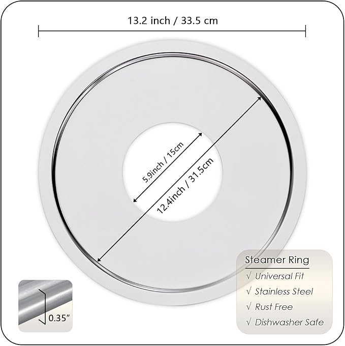 Stainless Steel Steamer Adapter, Fits 7 to 12 Inch Bamboo Steamer Basket, Steaming Ring for Asian Food, Cooking Dumpling, Dim Sum, Rice, Veggies, Vegetable, Chinese Steam Pot