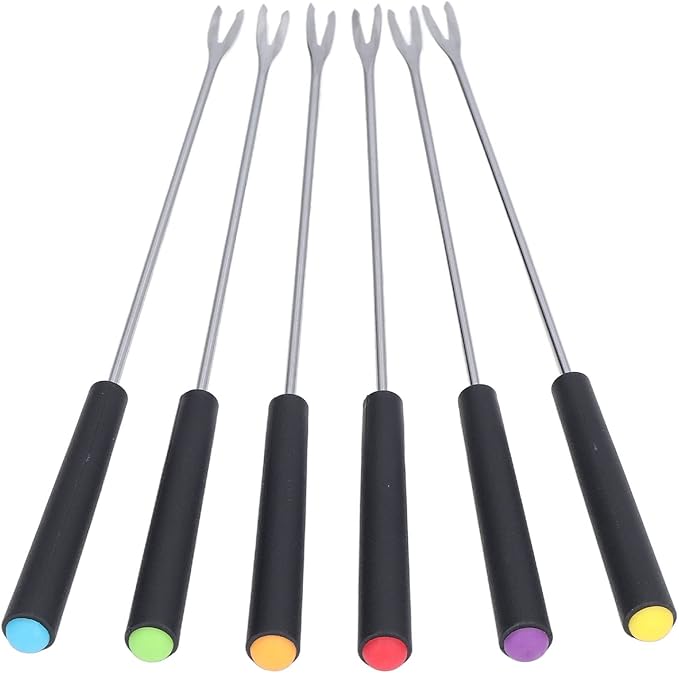 6PCS Stainless Steel Fondue Forks, Fondue Sticks, Smore Sticks with Heatproof Handle for Chocolate Fountain Cheese Roast Marshmallows Dessert Fruits