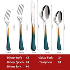 Colorful Silverware Set 20 Piece 18/0 Stainless Steel Flatware green orange Handle Cutlery Set Service for 4 Fork Knife Spoon Set Mirror Finish Dishwasher Safe