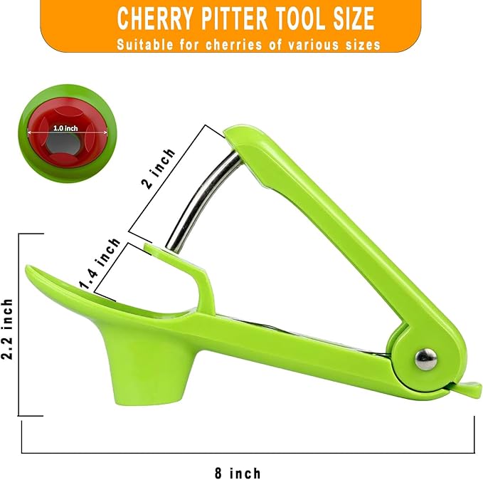 Cherry Pitter Tool;Cherry Remove Heavy Duty Stainless Steel Fruit Core Stoner Seed Cherries Tool With Lock Design For Making Fresh Cherry Jam By Hand; Gold Fruit Spoon & Fork one Set Including