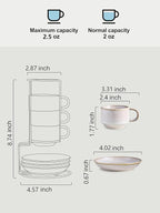 Gomakren 2.5 Ounce Espresso Cups Set of 4, Small Stackable Coffee Cups with Saucers and Metal Stand, Halloween Porcelain Demitasse Cups for Specialty Coffee Drinks, Espresso, Cappuccino, Latte, White