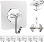 Adhesive Wall Hooks for Hanging Heavy Duty 50 lbs Large Hooks for Walls No Damage, Towel Sticky Clear Hook, Waterproof, Home, Bathroom, Kitchen, Office, and Outdoor 10 Pack