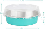 Beasea Mini Pie Pans with Lids, 4 Inch 50 Pack Disposable Cake Pans, 8 Oz Elegant Blue Aluminum Pie Pans for Tart, Quiche & Cheesecake