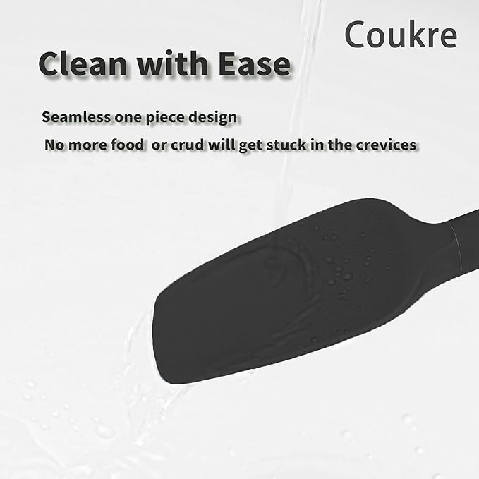 Coukre Silicone Spatula Set of 5,High Temperature Resistant, Food Grade Silicone, Dishwasher Safe, for Baking, Cooking (Pure Black)