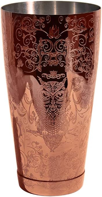 SKY FISH Bartender Kit Cocktail Shaker Set-6 Pieces Stainless Steel Copper Plated Etching Bar Tools with Boston Shaker Tins,Mixing Spoon,Mojito Muddler,Jigger,Hawthorne Strainer,Ice Tongs