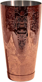 SKY FISH Bartender Kit Cocktail Shaker Set-6 Pieces Stainless Steel Copper Plated Etching Bar Tools with Boston Shaker Tins,Mixing Spoon,Mojito Muddler,Jigger,Hawthorne Strainer,Ice Tongs