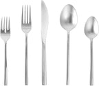 FORTESSA Arezzo 18/10 Stainless Steel Flatware, 20 Piece Place Setting With Table Knives, Forks and Spoons (Service For 4), Dishwasher Safe, Brushed