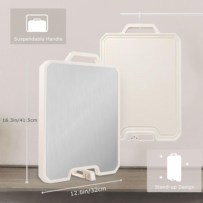 Large Cutting Boards Double Sided, 16.3'' x 12.5'' 304 Stainless Steel Cutting Board for Kitchen, Food-Grade Wheat Straw PP Large Chopping Board, Chopping Boards for Kitchen