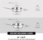 BRA COOKWARE Profesional 2 Frying Pan Set | 8 + 10.2 inches Professional Skillet | Stainless Steel Pan w/o Non-Stick | All Stovetop Compatible Skillet | 100% FOA Free | Brushed Finish