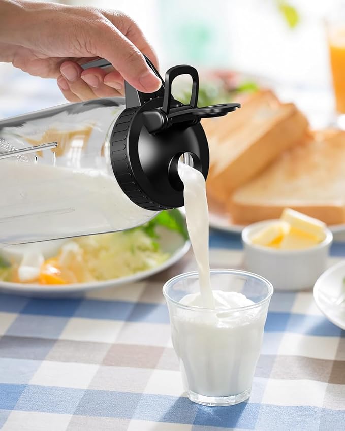 2 Pack (64oz) Glass Mason Jar Pitcher with Lid and Spout Wide Mouth, 2 Quart Leakproof Water Jug for Sun Tea, Iced Coffee, Milk Storage, Juice, Black