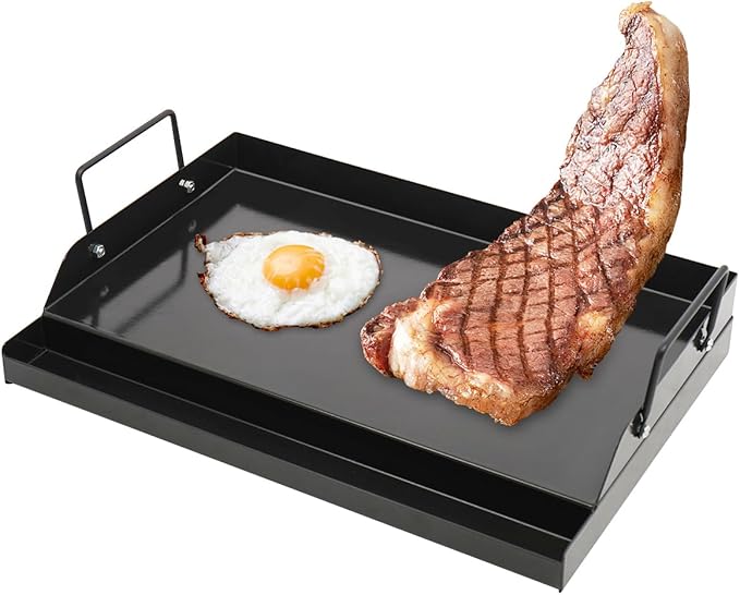 18" x 12" Nonstick Griddle for Gas & Charcoal Grill, Heavy-Duty Flat Top Griddle with Grease Tray for Cooking, Parties & Camping