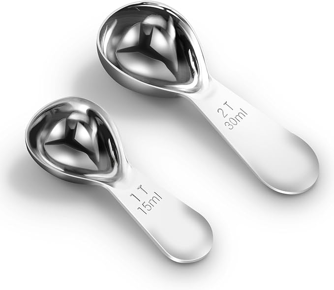 Coffee Scoop set,1&2Tablespoon Measuring spoon (2pieces) Ergonomic sdesign stainless steel manufacture,Coffee Scoop for Ground Coffee, Fits inside Airscape Canisters. (1TBSP&2TBSP(15ML&30ML))