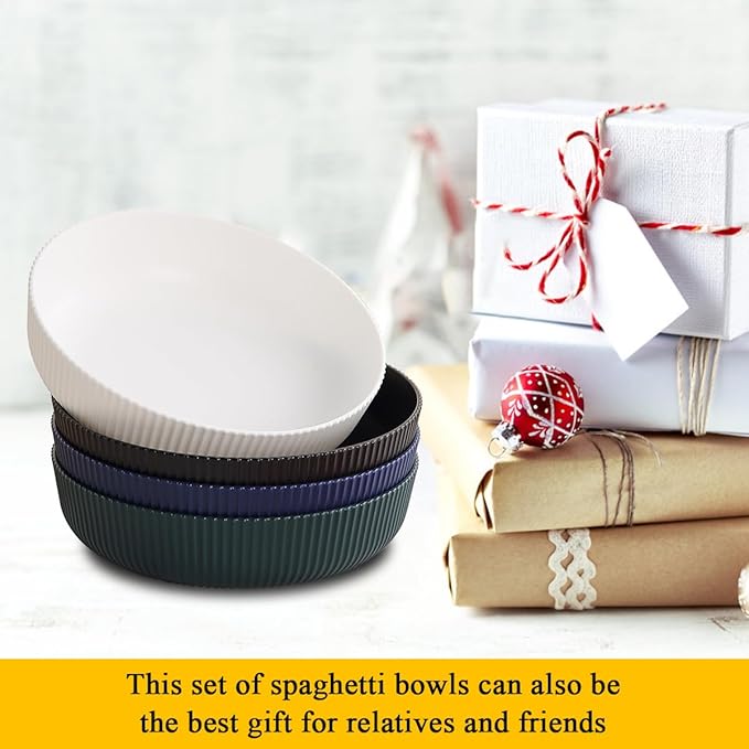 Berglander Pasta Bowls Set of 4, Salad Bowls 37oz Unbreakable Large Plastic Soup/Salad/Fruit/Serving Bowls for Home, Restaurant, Outdoor, Picnic, Camping, Serving Dishes