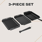 CURRENT Cast Iron Sizzle Plates 3-Piece Set - Deep Pan, Shallow Pan, Grill Pan with Removable Handle, Pre-Seasoned, Heat Retention, Compatible Model P Pizza Oven