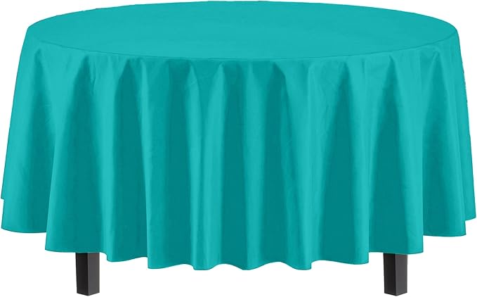Party Solids 12-Pack Premium Plastic 84-Inch Round Tablecloth - Aqua Blue